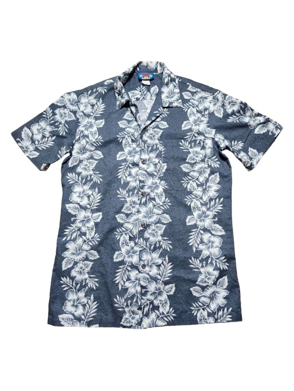 Hawaii Blues Hawaiian Aloha Shirt Small Blue Floral 100% Cotton Made In USA
